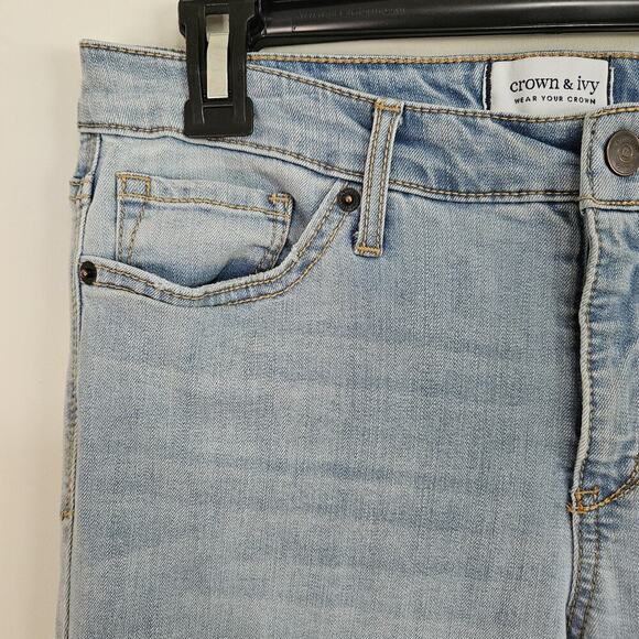Crown & Ivy Women's High Rise Skinny Lt Blue Denim Ruffle Hem Crop Jeans 6R - Picture 3 of 16